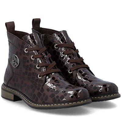 6. Women's patent leather ankle boots, brown, Rieker 71205-25