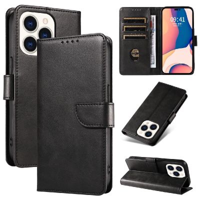 3. Leather Book Case for iPhone 16 Pro Max - black