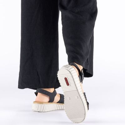 7. Rieker 63781-00 women's black wedge sandals with Velcro