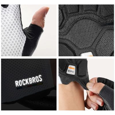 5. Rockbros TLS004 ROAD TO SKY Short Shock Absorbing Cycling Gloves M - White
