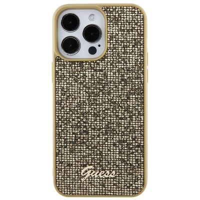 3. Guess Disco Metal Script case for iPhone 15 Pro Max - gold