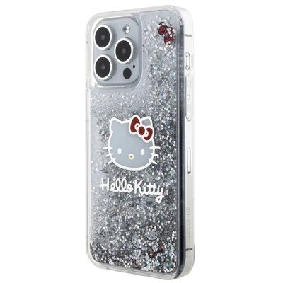 2. Hello Kitty Liquid Glitter Charms Kitty Head case for iPhone 15 Pro Max - silver