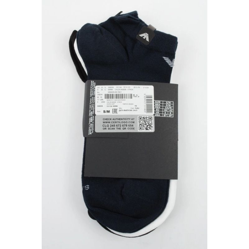 4. Emporio Armani Calza Ankle Socks Cotton Comfortable 3-Pack Navy Blue Black White