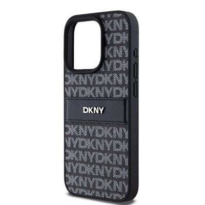 6. DKNY Leather Mono Stripe & Metal Logo case for iPhone 15 Pro Max - black