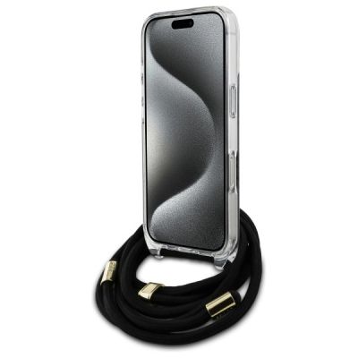 4. Guess Crossbody Cord 4G Print Case with Lanyard for iPhone 16 Pro - Black