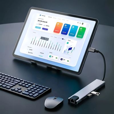 12. Tech-Protect HB09 USB hub 8in1 TYPE-C + USB-A 3.0 + USB-C 3.0 + HDMI 4K 60HZ + SD/TF + PD100W + RJ45 1000 MB/S - gray
