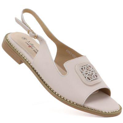 Women's leather flat nude sandals S.Barski 61-6018