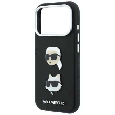 7. Karl Lagerfeld Saffiano Karl&Choupette Heads Pins Strap Logo Case for iPhone 18 Pro / 17 Pro - Black