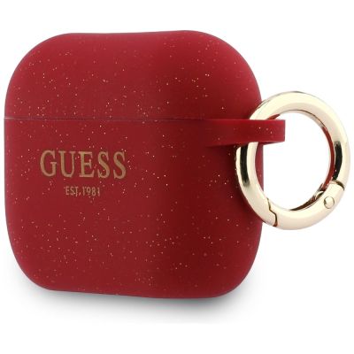 3. Guess Silicone Glitter Ring Case for AirPods Pro 3 - Red and Glitter