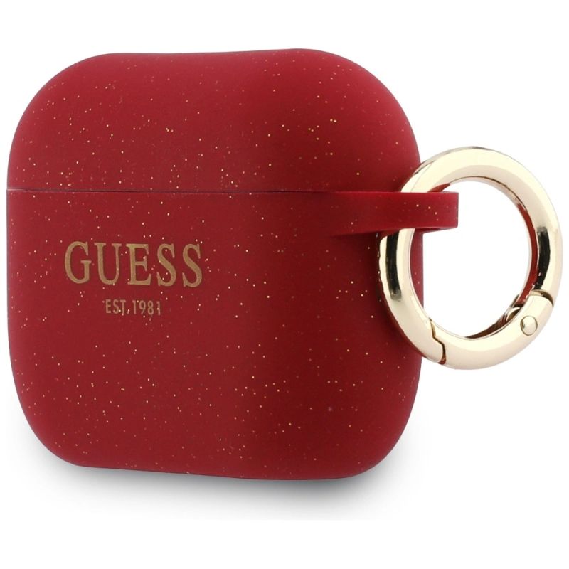 3. Guess Silicone Glitter Ring Case for AirPods Pro 3 - Red and Glitter