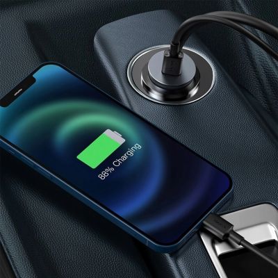 11. Baseus Share Together 120W PPS Car Charger 2xUSB-A 2xUSB-C with Extension Cable - Gray