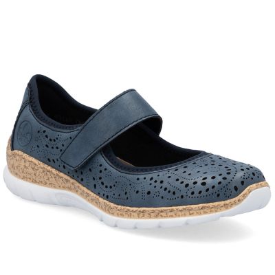 Rieker N4299-14 women's comfortable velcro shoes, openwork, blue