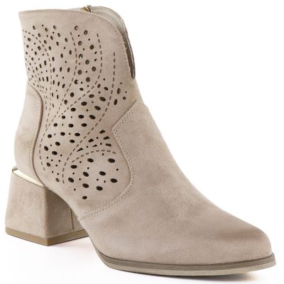 Women's suede ankle boots with openwork heels, beige, Potocki SZ12757