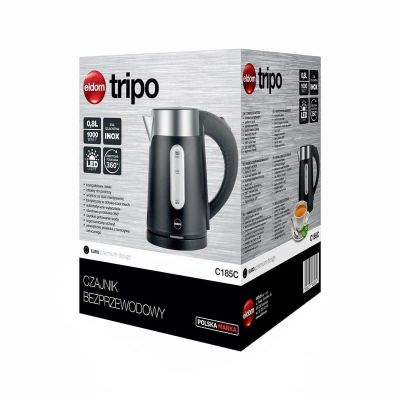 14. ELDOM CORDLESS KETTLE C185C TRIPO BLACK 1000W 0.8 L, BPA-FREE, INSULATED