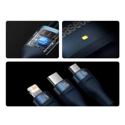 14. Baseus Flash Series II cable USB - USB Type C / Lightning / micro USB 100 W 1.2 m blue (CASS030003)