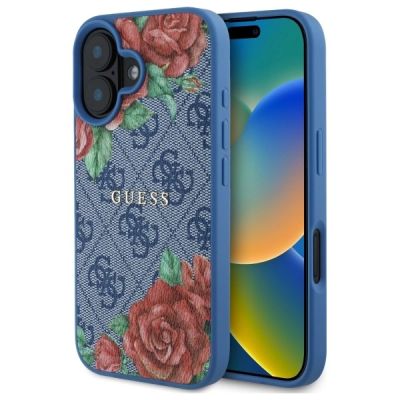 Guess GUHMP16SP4ROPEMCB iPhone 16 6.1" blue/blue hardcase 4G Flowers Print MagSafe