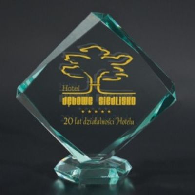 6. Engraved glass trophy with case + paint filling