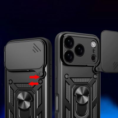 6. Hybrid Armor Camshield iPhone 17 Pro Case with Stand and Camera Cover - Black