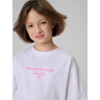 5. Girls' loose T-shirt with print 4F 4FJRSS26TTSHF3825-10S
