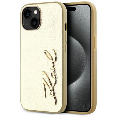 Karl Lagerfeld Wrinkled Metal Signature iPhone 15 Case - Gold