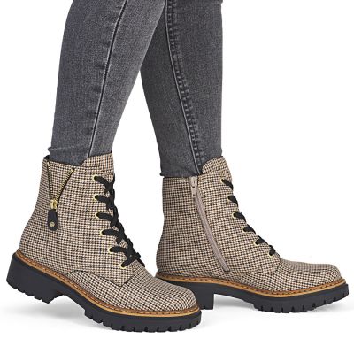 6. Women's insulated ankle boots, houndstooth, beige, Rieker 72617-60