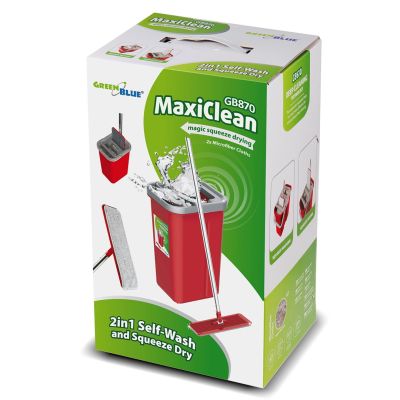 14. GREENBLUE FLAT MOP WITH BUCKET AND MAXICLEAN WRINGER + TWO MICROFIBER HQ CARTRIDGES, CAPACITY 8L GB870