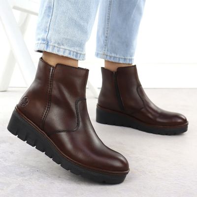 6. Women's brown leather wedge ankle boots Rieker X9165-27