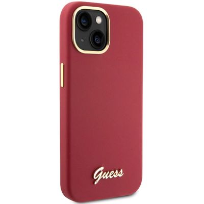 4. Guess Silicone Script Metal Logo & Frame case for iPhone 15 - red