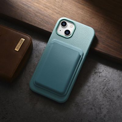 18. iCarer Litchi Premium Leather Case iPhone 14 Magnetic Leather Case with MagSafe Green (WMI14220709-GN)