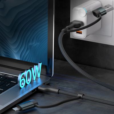 14. 3mk Hyper Cable N-SERIES 2 in 2 USB-A / USB-C and USB-C / Lightning 1.2m QC 3.0 9V/2A 60W - black