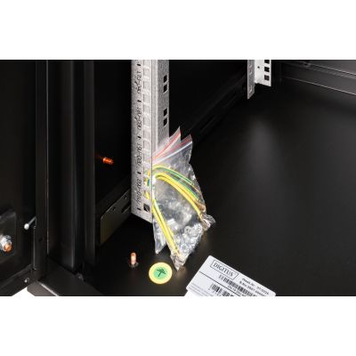 16. Digitus Unique 19" 20U rackmount network cabinet 600x600, glass door, black, undivided, assembled, 100kg