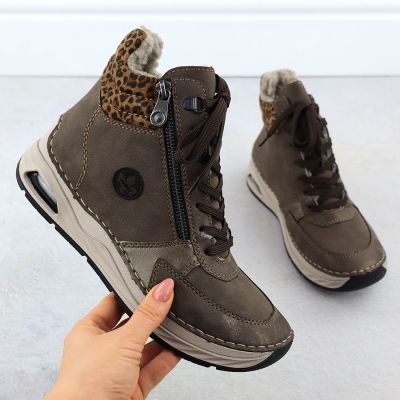 2. Women's brown leopard print ankle boots Rieker 44565-25