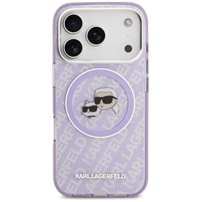 3. Karl Lagerfeld IML Glitter Karl & Choupette Heads Logo MagSafe Case for iPhone 17 Pro - Purple
