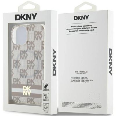 8. DKNY IML Checkered Mono Pattern & Printed Stripes MagSafe Case for iPhone 15 Plus / 14 Plus - Beige