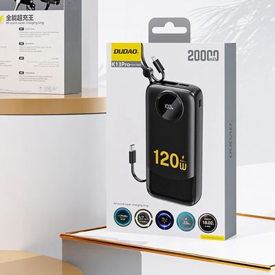 2. Dudao K13 10000mAh Powerbank with Built-in Cable - Black