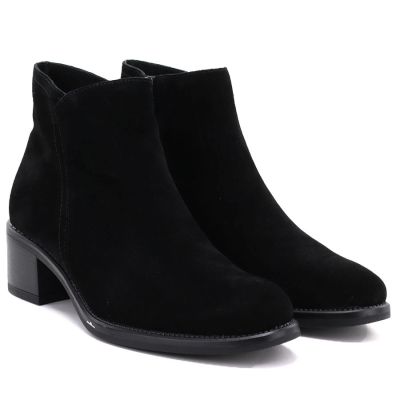 9. Women's leather ankle boots with a block heel, black Sergio Leone BT-52-S