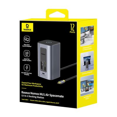 7. Baseus NU1 Air Spacemate hub 12in1 USB-C docking station - 2xHDMI 4K@60Hz 2xUSB-C 10Gb/s 2xUSB-A 5Gb/s 2xUSB-A (480Mb/s) RJ45 SD/microSD 3.0 USB-C (PD) - gray