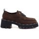 Women's leather moccasin shoes on a block heel, brown Artiker 59C0276