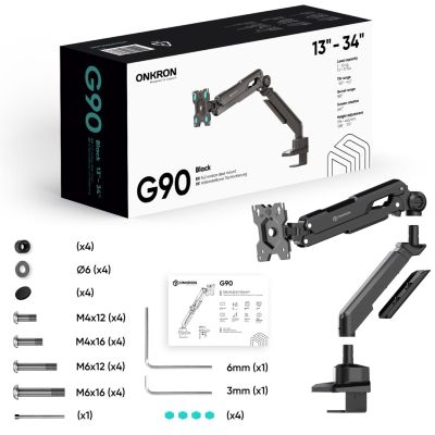 11. ONKRON G90-B Tilt and swivel desk mount for 13"-34" monitors, max 10 kg, with rotation, black