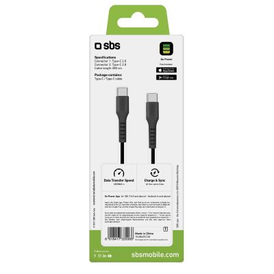 3. SBS TECABLETCC3M USB-C - USB-C 3m Cable - Black