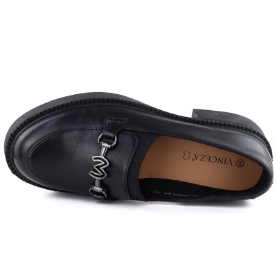 3. Women's leather lords moccasins with thick soles, black Vinceza 39985