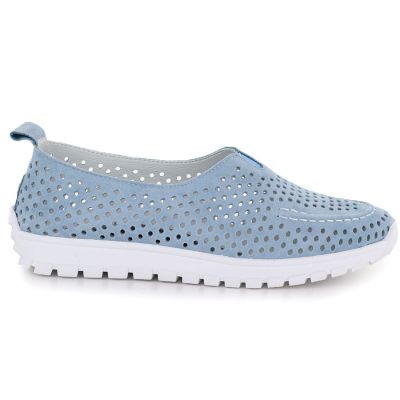2. Women's leather openwork shoes, blue Vinceza 93220