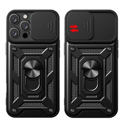 10. Hybrid Armor Camshield iPhone 16 Pro Max Armored Case with Camera Cover and Stand - Black