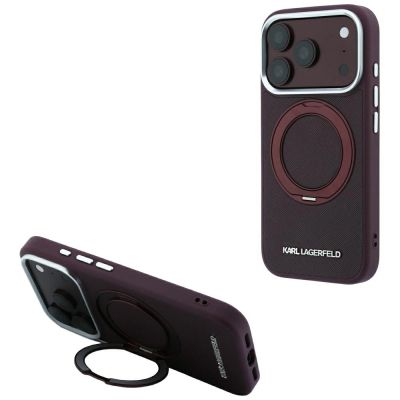 Karl Lagerfeld Ring Stand 360 Saffiano Classic Logo MagSafe case for iPhone 18 Pro Max / 17 Pro Max - burgundy